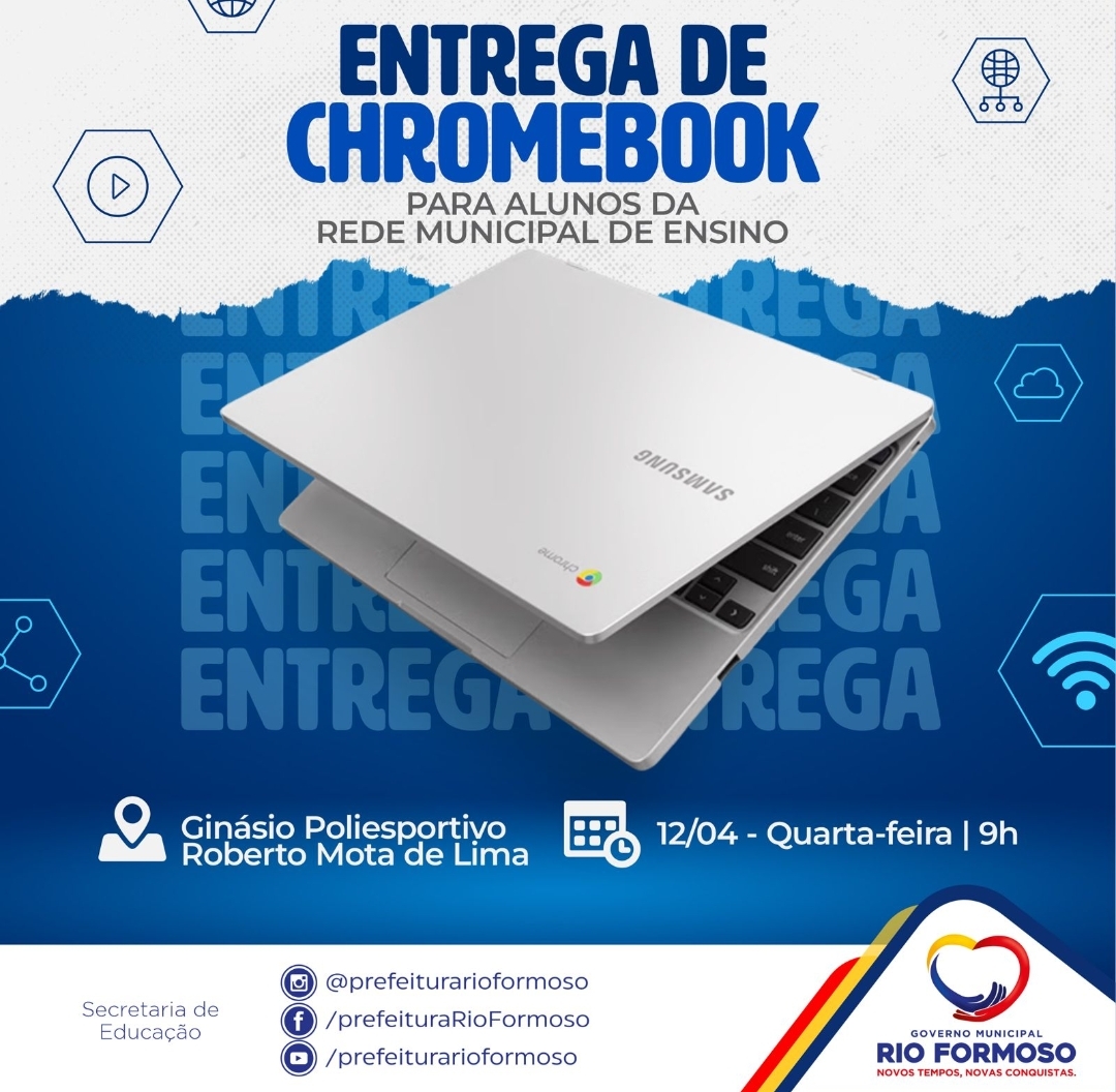 Prefeitura de Rio Formoso entregará chromebooks para alunos da Rede Municipal de Ensino