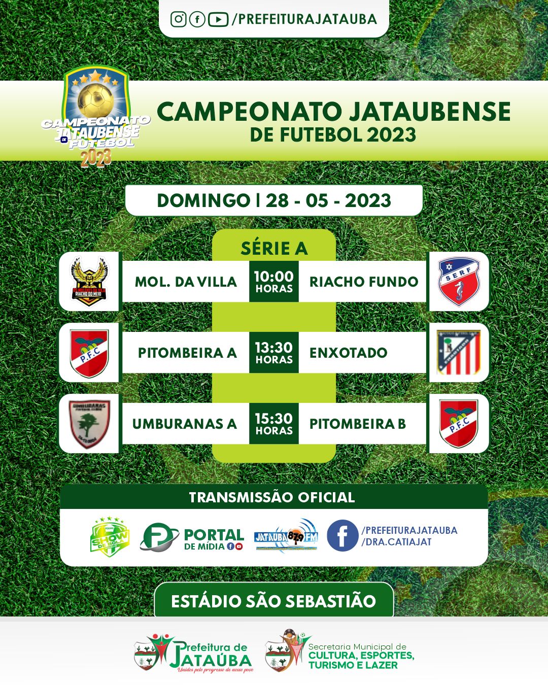 Prefeitura divulga calendário Oficial dos jogos dessa semana do Campeonato Jataubense de Futebol: