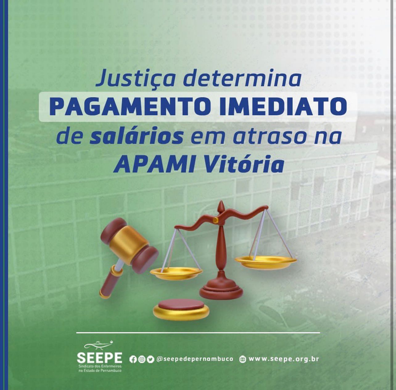 Justiça determina à APAMI Vitória o pagamento de salários atrasados e o reajuste da C.C.T