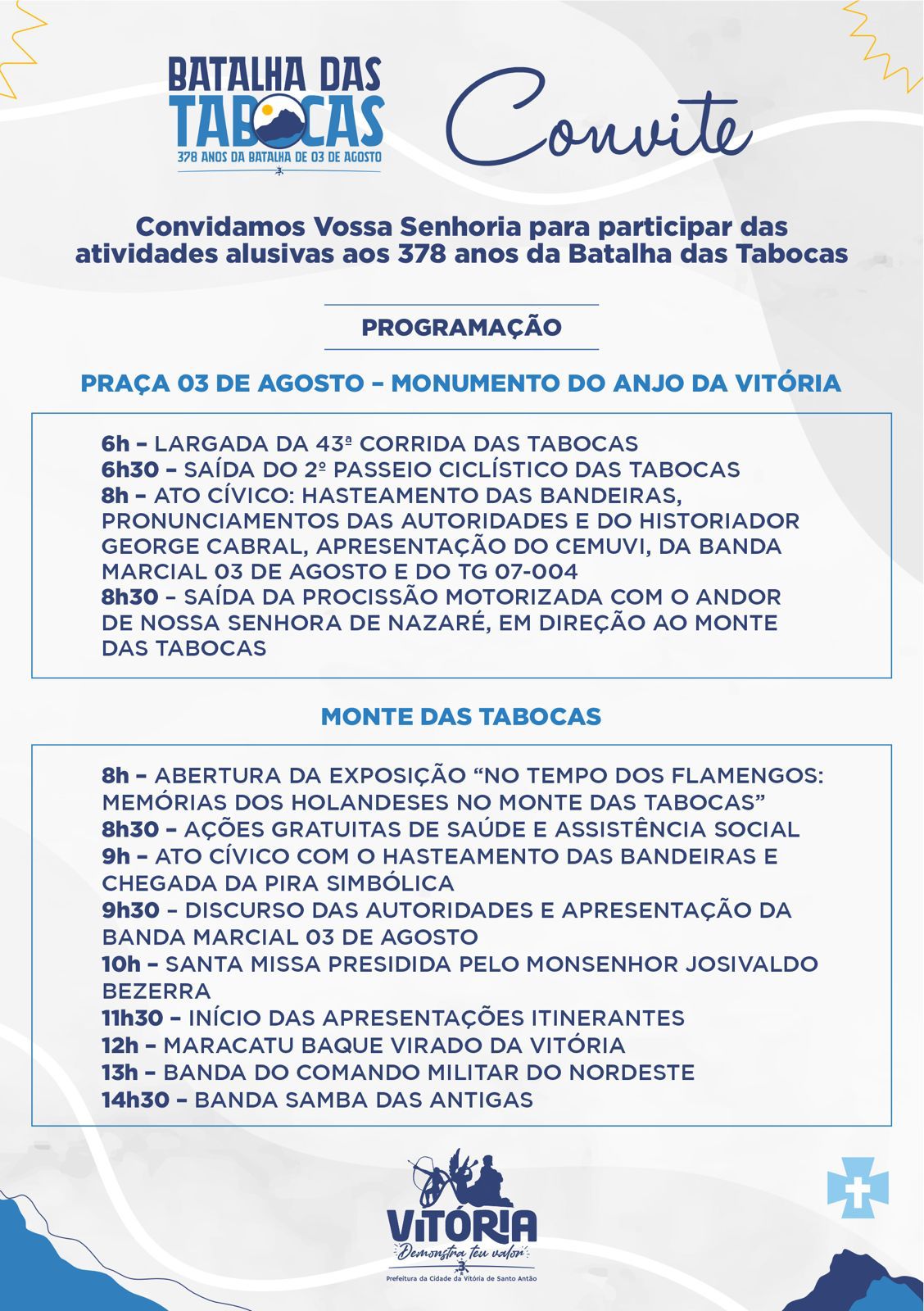 VITÓRIA DE SANTO ANTÃO COMEMORA 378 ANOS DA BATALHA DAS TABOCAS NESTA QUINTA-FEIRA, 03 DE AGOSTO