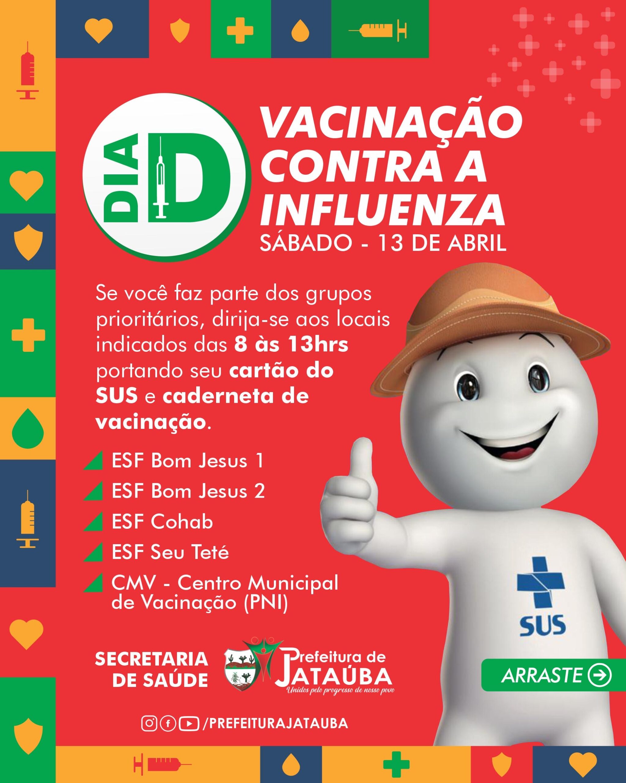 Jataúba vai promover o Dia D de Vacinação contra a Influenza no próximo Sábado (13)