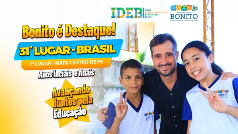 Ideb 2023: Educação de Bonito mais uma vez é destaque Nacional ficando com a 31ª colocação no Brasil