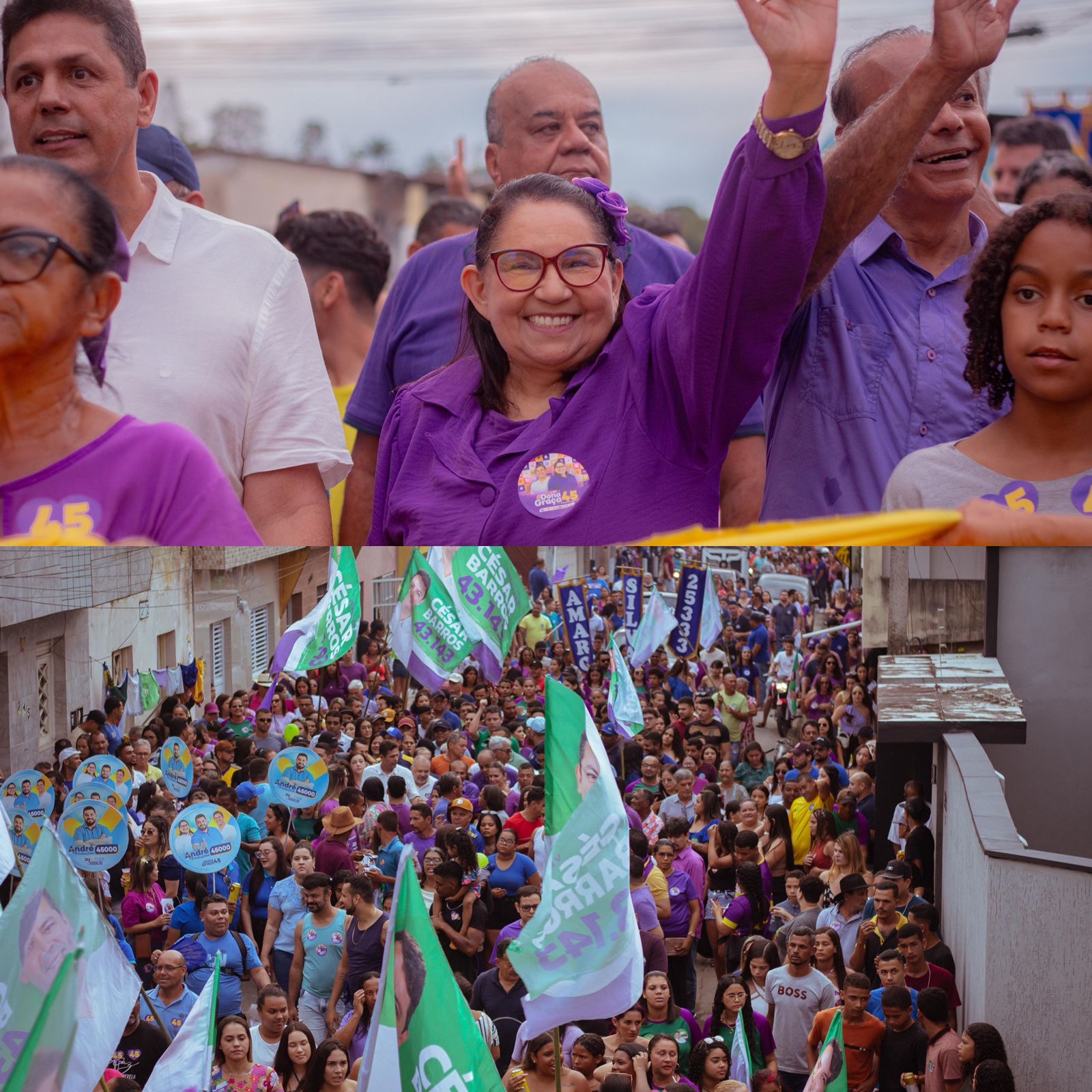 Dona graça e Rinaldo arrastam multidão em sua primeira passeata.