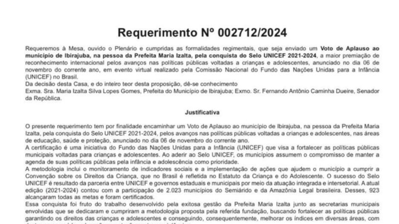 Prefeita Izalta recebeu voto de aplausos do deputado estadual Jarbas filho e do senador Fernando Dueire