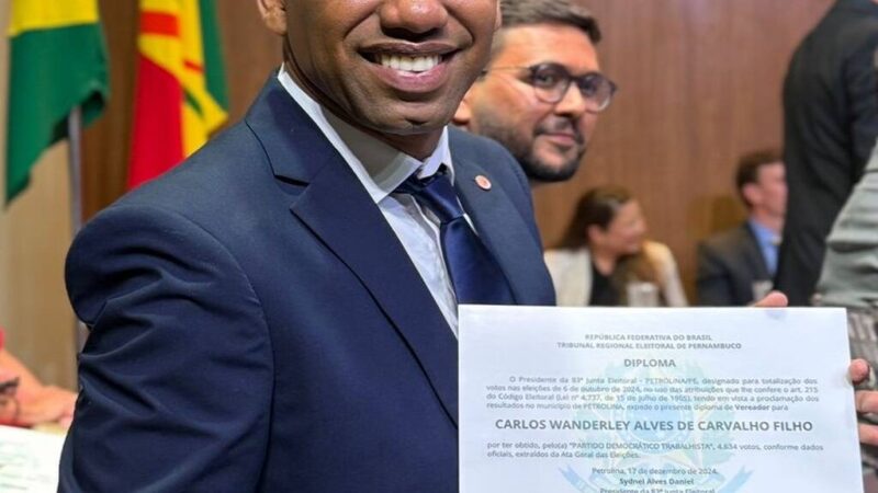 Wanderley Alves é diplomado vereador de Petrolina e reforça seu compromisso de legislar para o povo