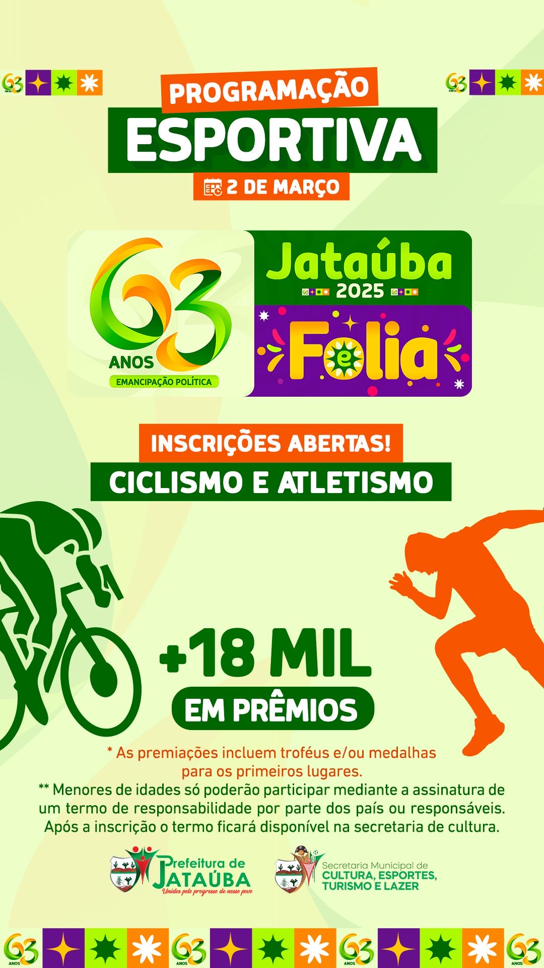 Jataúba 63 anos: Inscrições abertas para ciclismo e atletismo