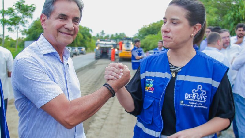 Carlos Santana e Raquel Lyra vistoriam obras de recapeamento em rodovias que cortam o município de Ipojuca