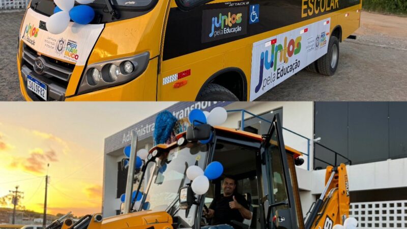 Prefeito de Vicência entrega ônibus escolar e retroescavadeira