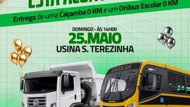 No próximo Domingo (25), prefeito Miruca entrega uma caçamba e um ônibus escolar para Água Preta