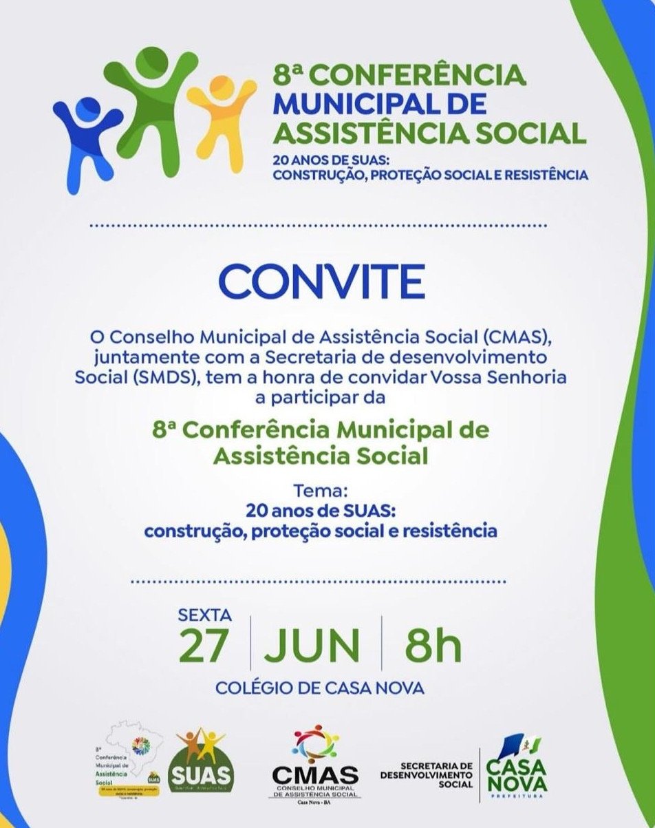Prefeitura de Casa Nova realiza 8ª Conferência Municipal de Assistência Social nesta sexta-feira (27) 