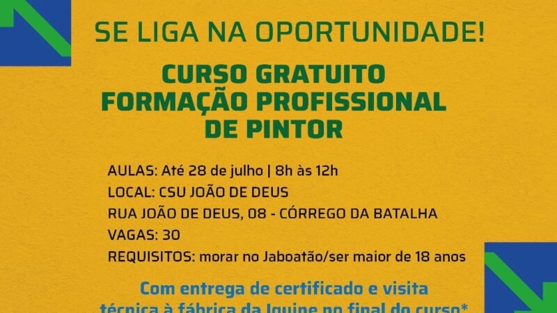 Programa Jaboatão Cores para Todos abre nova turma de curso para pintor profissional