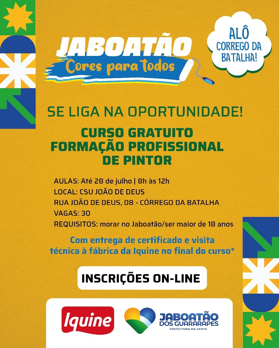 Programa Jaboatão Cores para Todos abre nova turma de curso para pintor profissional