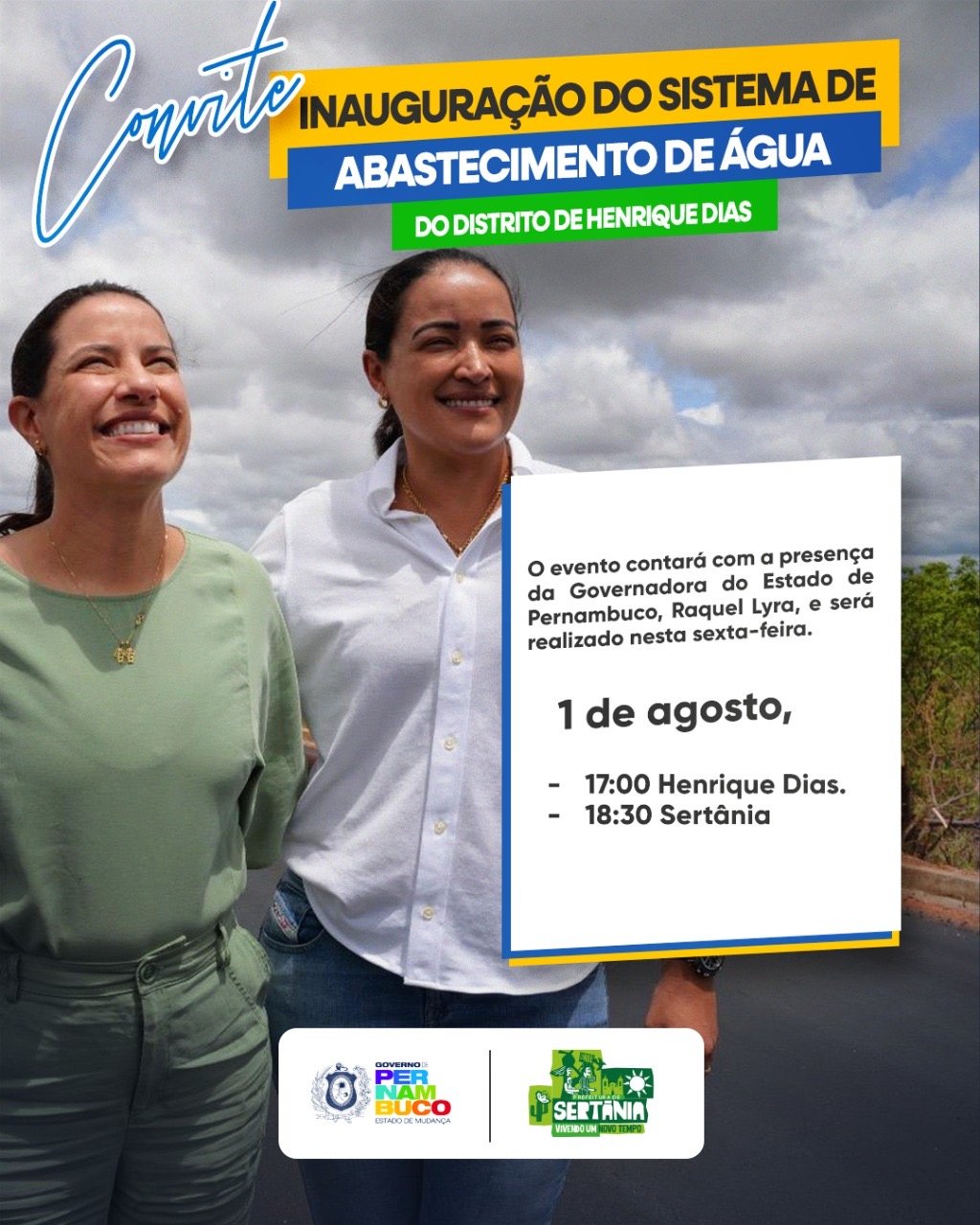 Governadora Raquel Lyra vai inaugurar sistema de abastecimento de água em Henrique Dias ao lado de Pollyanna Abreu em Sertânia