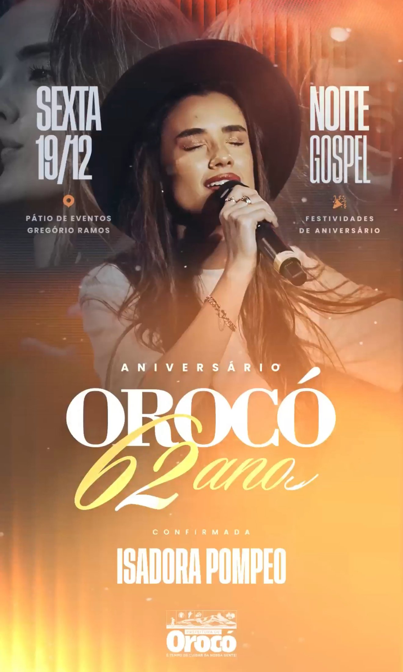 Prefeito Ismael Lira anuncia show de Isadora Pompeo nas comemorações dos 62 anos de Orocó