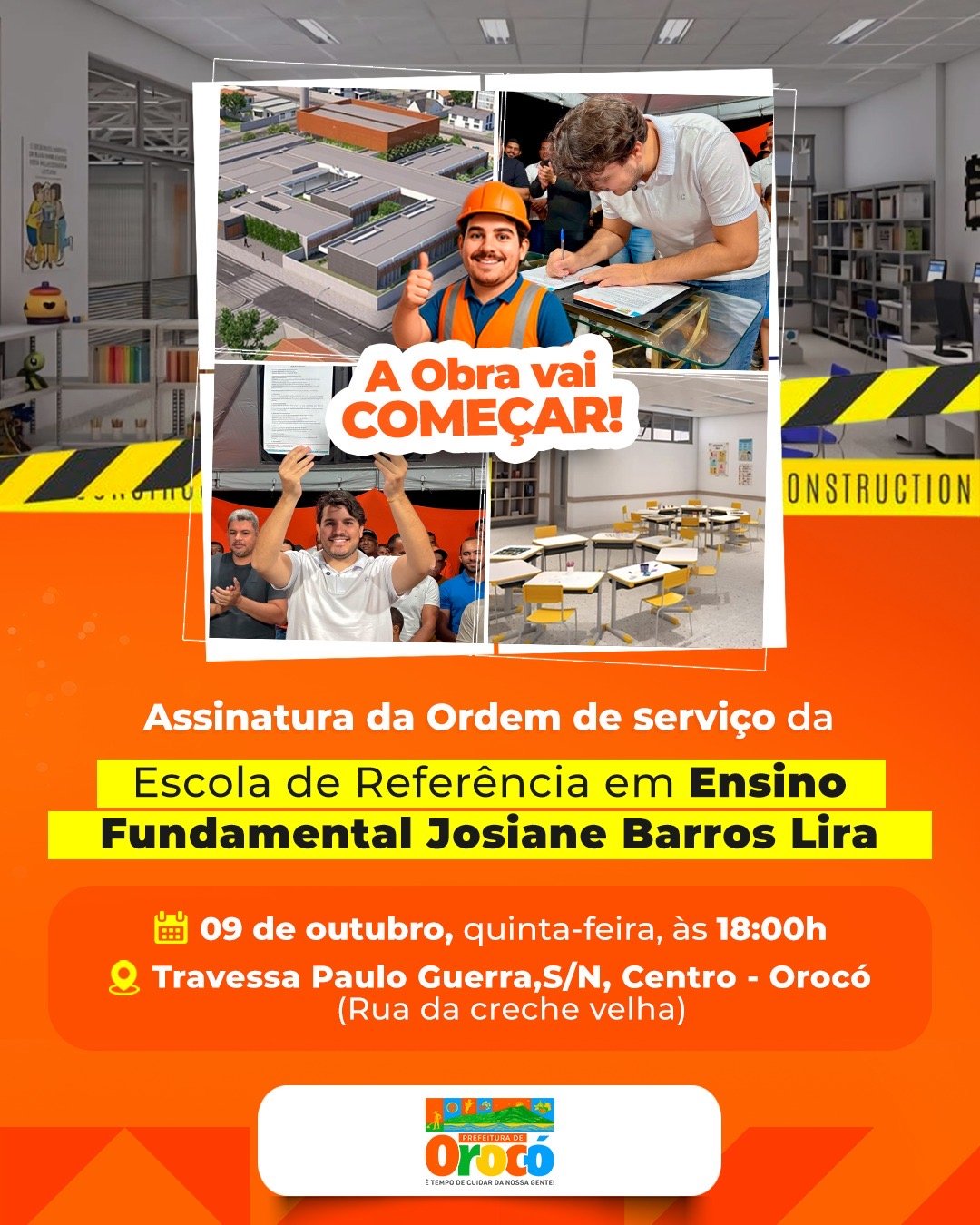 Prefeito Ismael Lira assinará ordem de serviço de escola de referência em ensino fundamental na quinta-feira (9) em Orocó