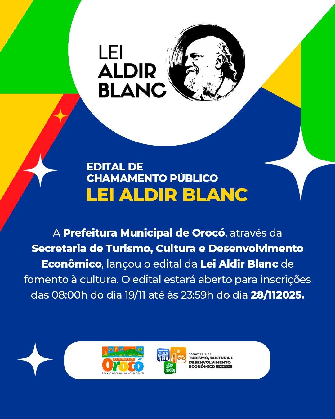 Prefeitura de Orocó lança edital da Lei Aldir Blanc para fomento à cultura; inscrições vão até 28 de novembro