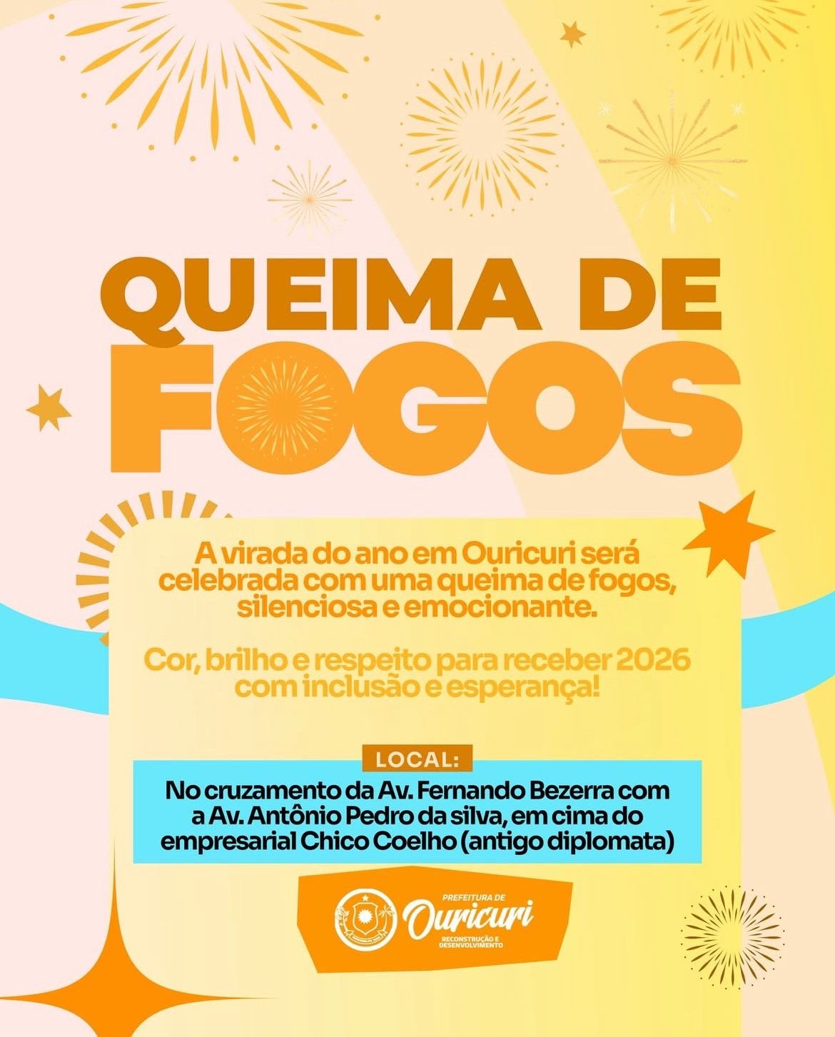 Prefeitura de Ouricuri prepara espetáculo pirotécnico inédito para celebrar a chegada de 2026