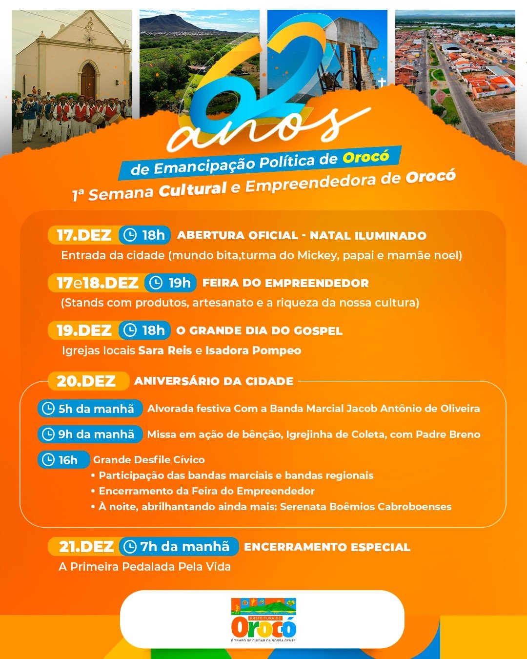Orocó celebra 62 anos de emancipação política com ampla programação cultural, cívica e religiosa