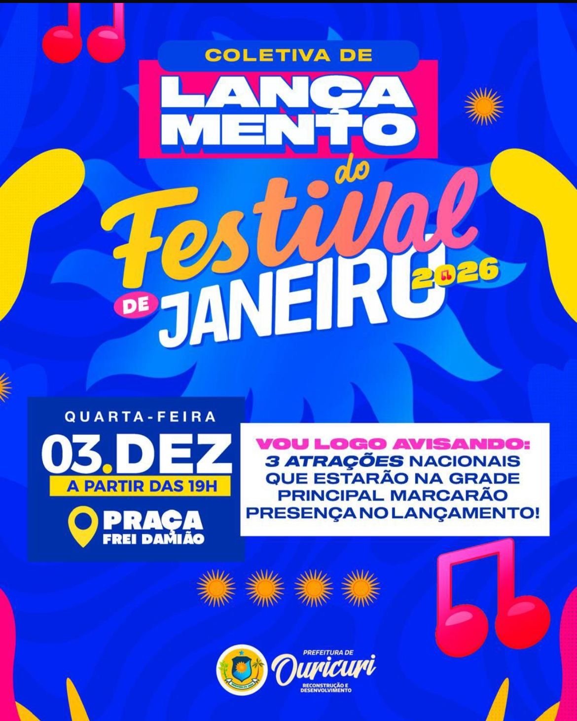 Lançamento do Festival de Janeiro terá Fabinho Testado e mais três atrações surpresa no palco