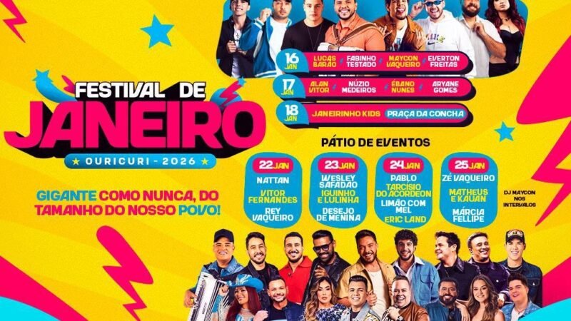 Prefeitura de Ouricuri anuncia Festival de Janeiro 2026 com Safadão, Matheus & Kauan, Zé Vaqueiro e Pablo
