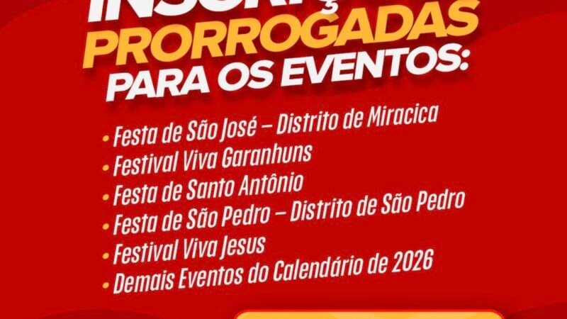 Edital Convocatório Geral de 2026 prorroga inscrições para diversos eventos do Ciclo Cultural