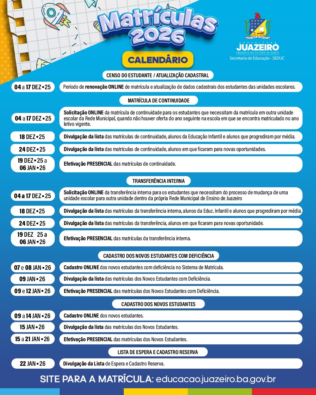 Prefeitura de Juazeiro inicia período de solicitação de matrículas para estudantes com deficiência nesta quarta-feira (7)