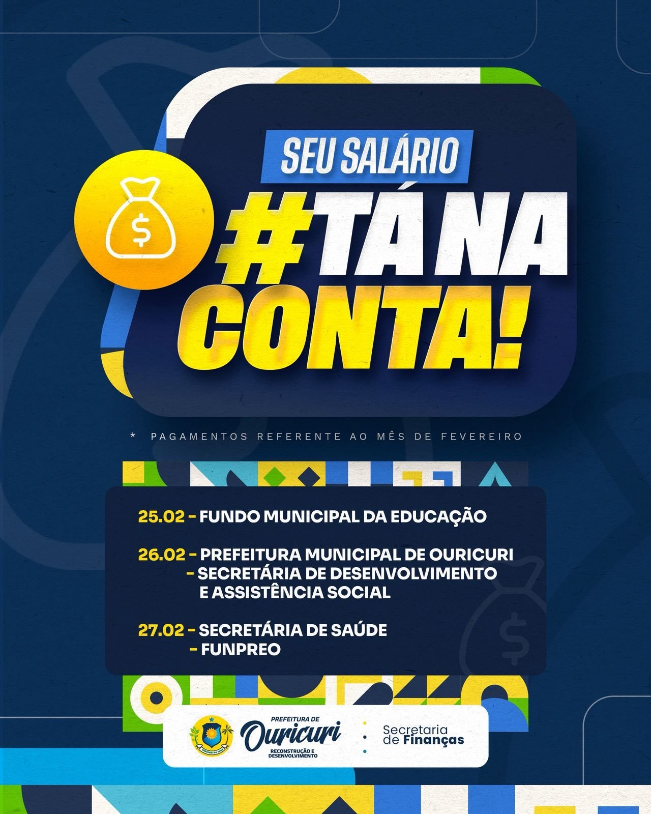 Prefeitura de Ouricuri anuncia calendário de pagamento dos servidores referente a fevereiro