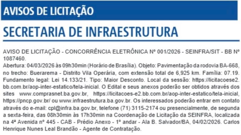 Litoral Sul baiano será beneficiado com a pavimentação da BA-668, em Buerarema