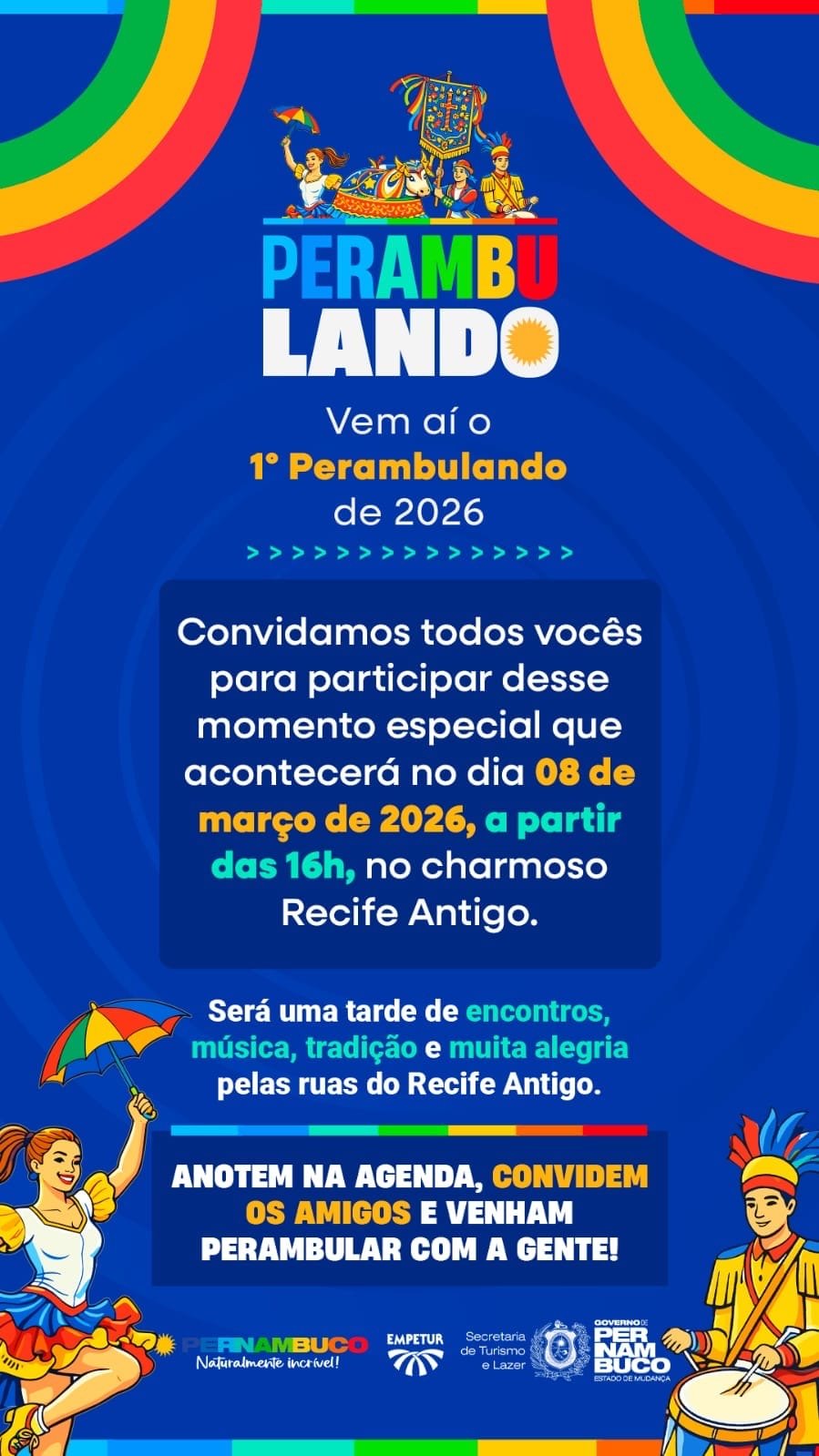 Secretaria de Turismo e Lazer de Pernambuco inicia ciclo do “Perambulando 2026” no Recife Antigo neste domingo