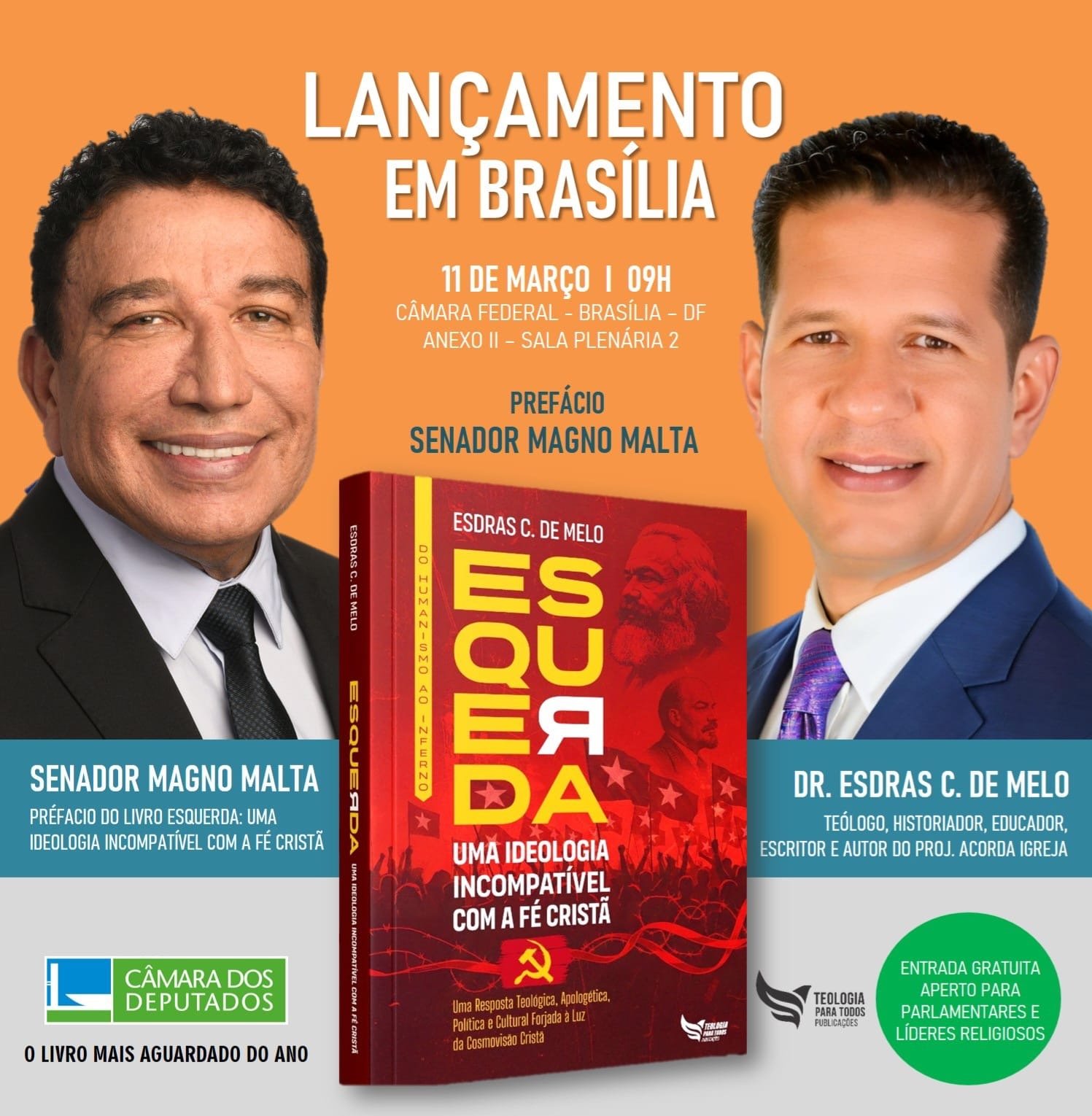 Livro que discute fé cristã e ideologia política será lançado na Câmara dos Deputados