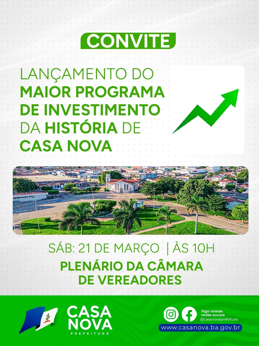 Gestão Anisio Viana anuncia o maior pacote de investimentos da história de Casa Nova neste sábado (21)