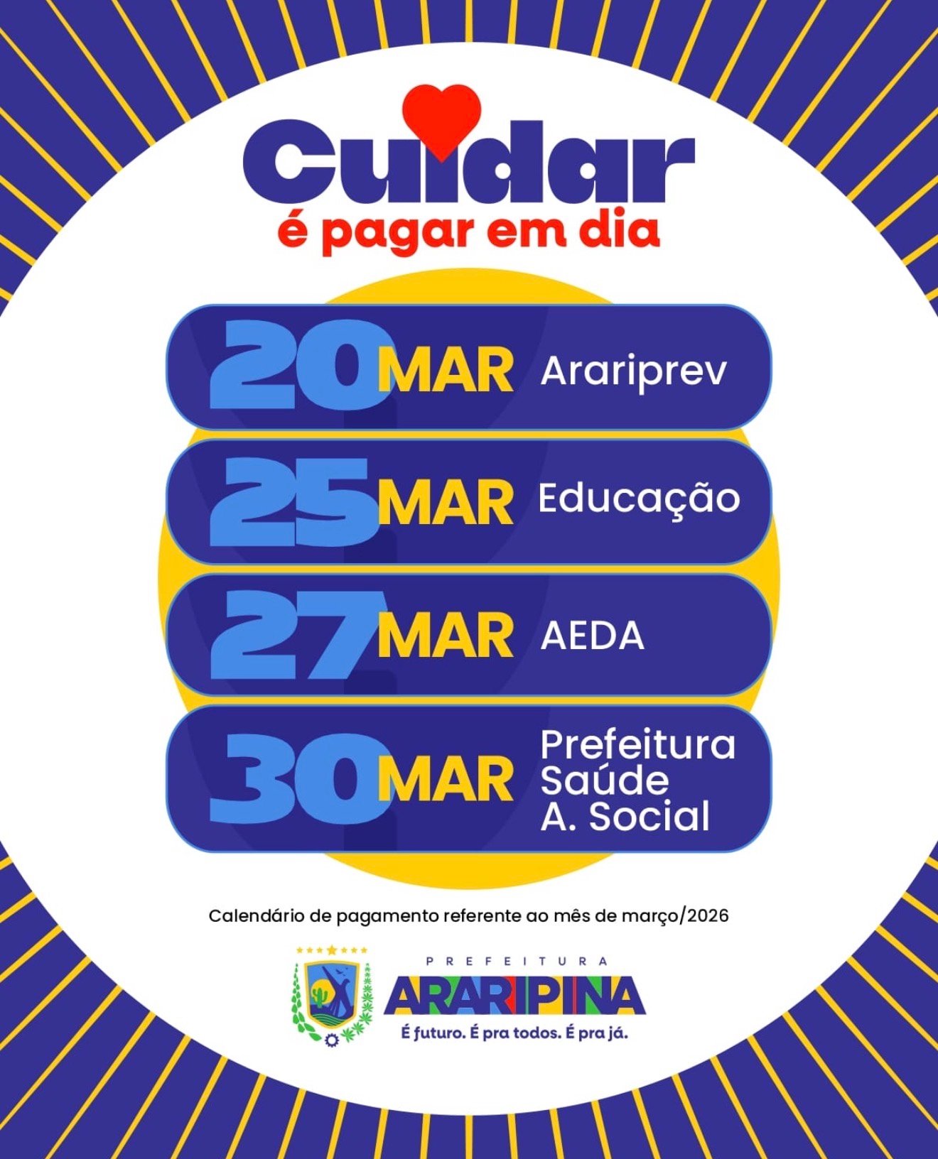 Prefeitura de Araripina divulga calendário de pagamento de março de 2026