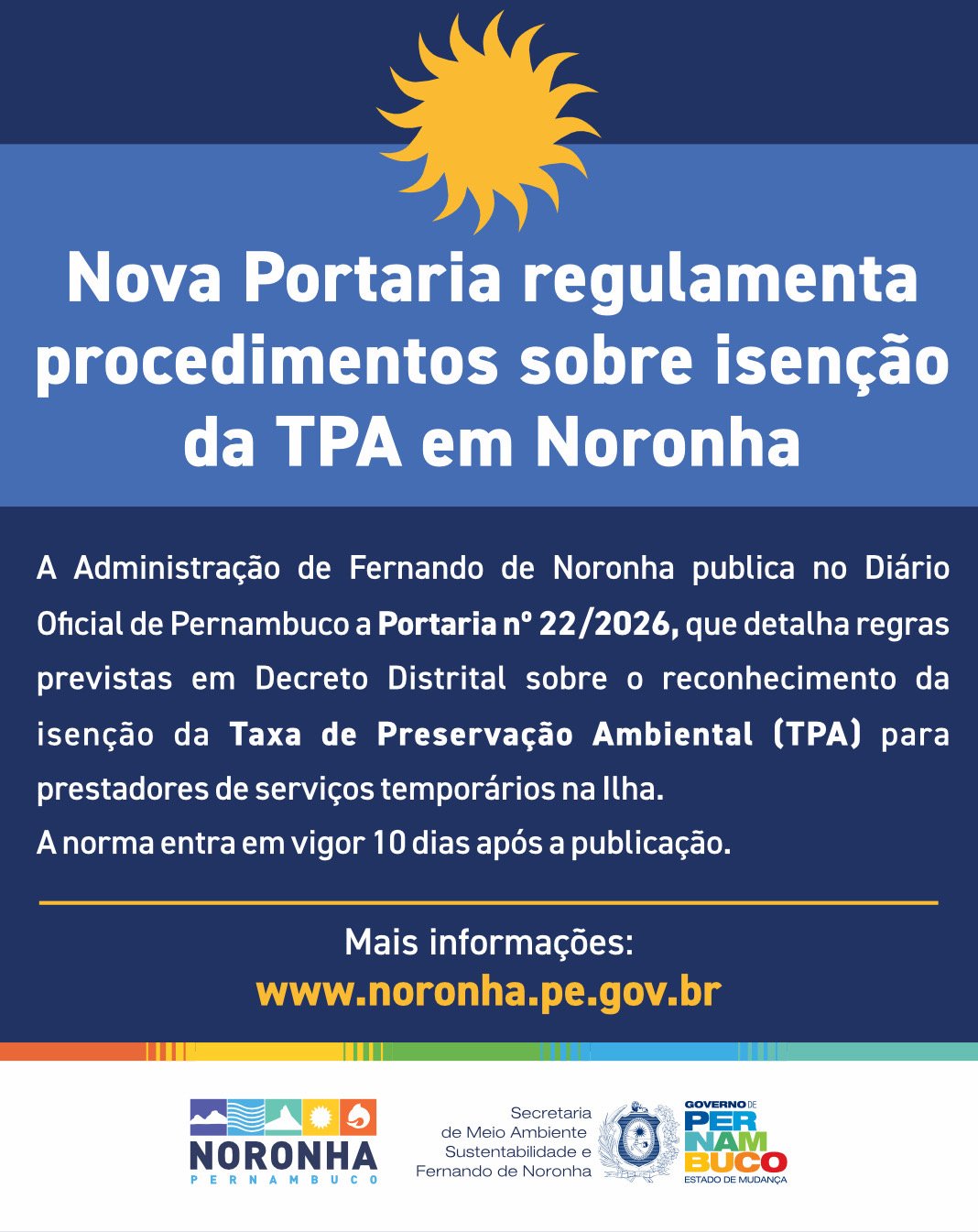 Administração de Fernando de Noronha publica Portaria que regulamenta procedimentos sobre isenção de TPA para prestadores de serviço