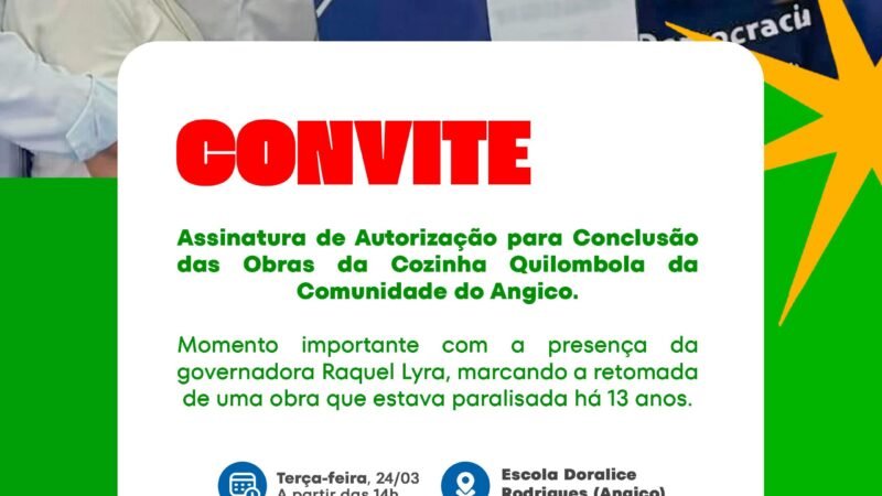 Com presença da governadora Raquel Lyra, Bom Conselho realiza assinatura de autorização para conclusão de Cozinha Quilombola no Angico