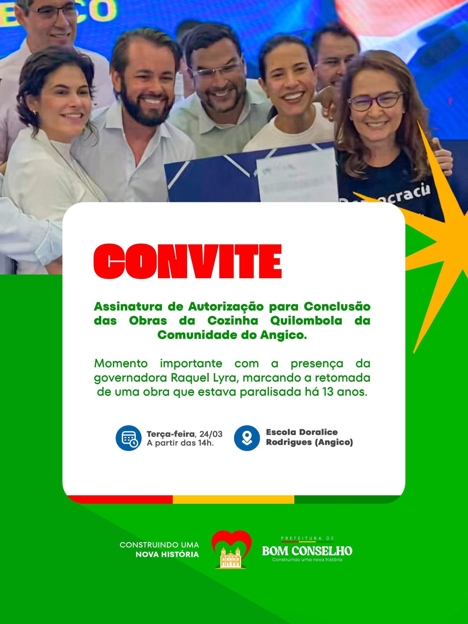Com presença da governadora Raquel Lyra, Bom Conselho realiza assinatura de autorização para conclusão de Cozinha Quilombola no Angico