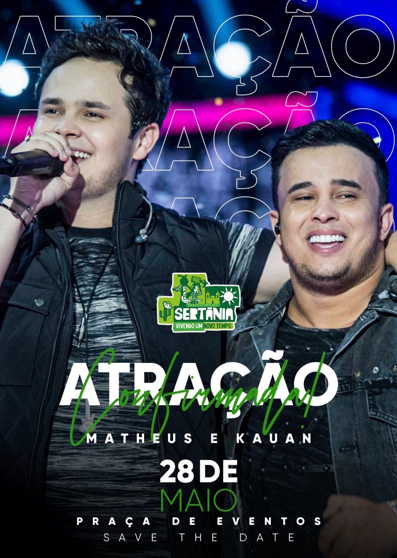 Prefeita Pollyanna Abreu anuncia, em grande estilo, show de Mateus & Kauan nas comemorações dos 153 anos de Sertânia.