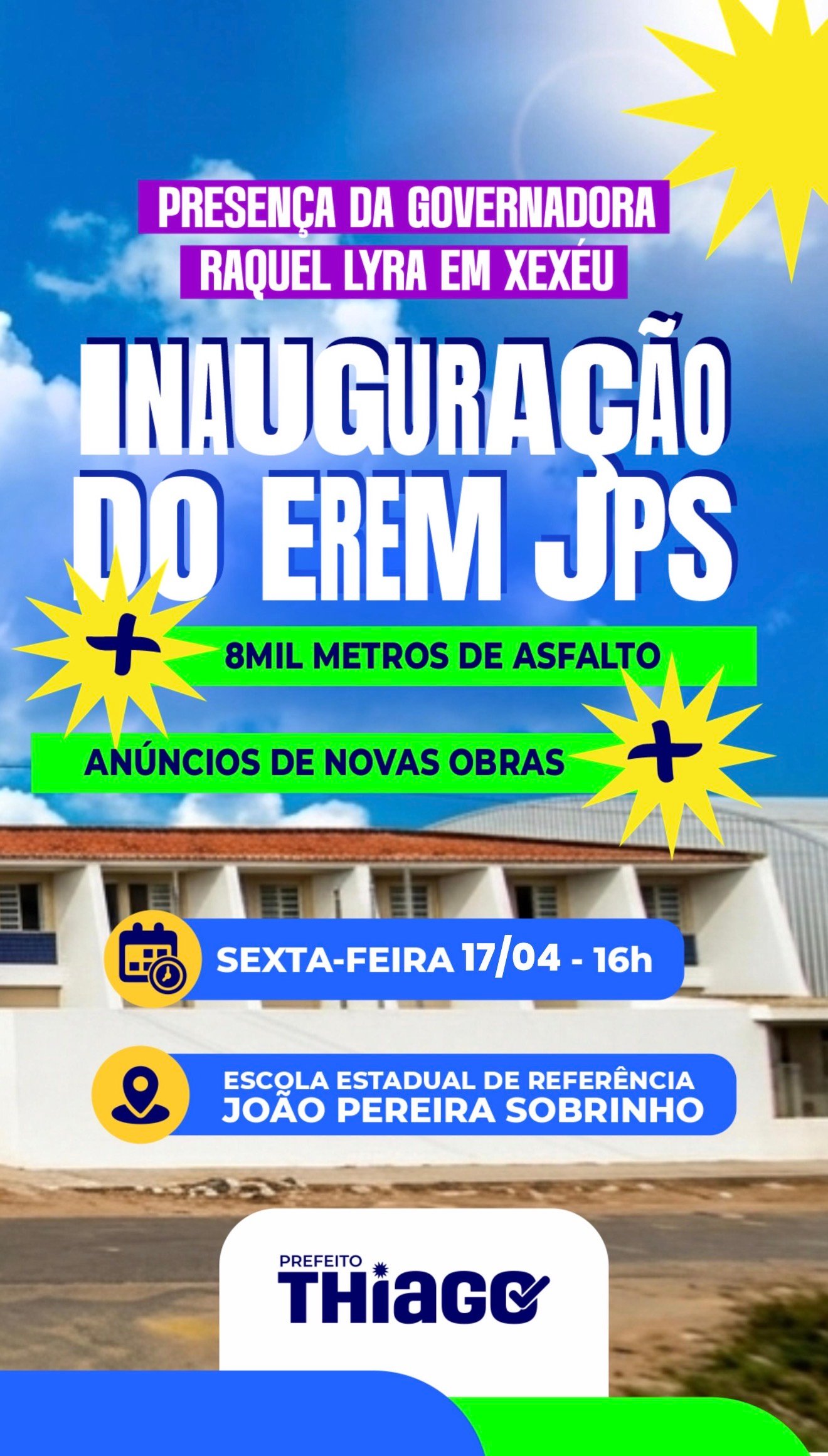 Governadora Raquel Lyra participa de inauguração do EREM JPS em Xexéu com anúncio de obras e investimentos