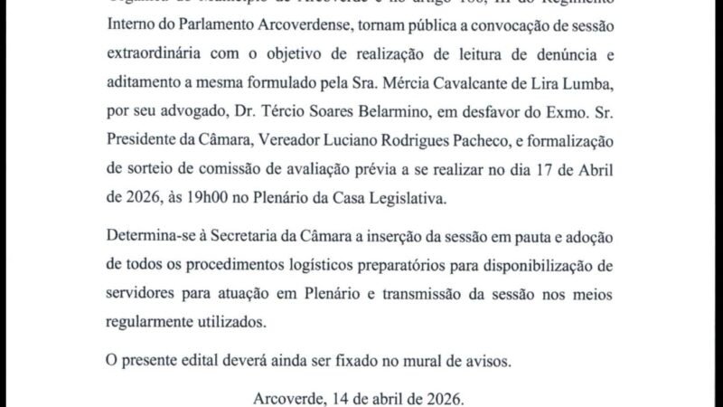 Vereadores convocam sessão extraordinária para analisar denúncia contra o presidente da Câmara Luciano Pacheco