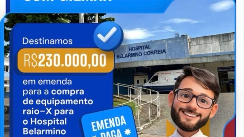 Saúde de Goiana avança com investimento de R$ 230 mil para novo equipamento de raio-X, fruto de emenda do deputado estadual enfermeiro Gilmar Júnior