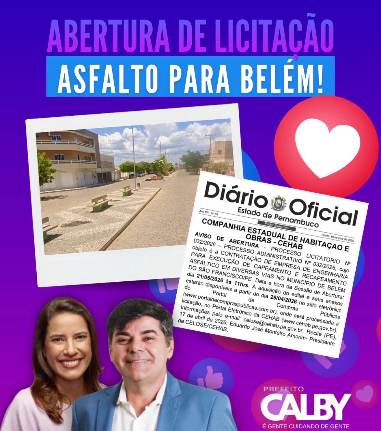 Abertura de licitação garante avanço no asfaltamento de vias em Belém do São Francisco, parceria firmada da gestão do prefeito Calby e a Governadora Raquel Lyra