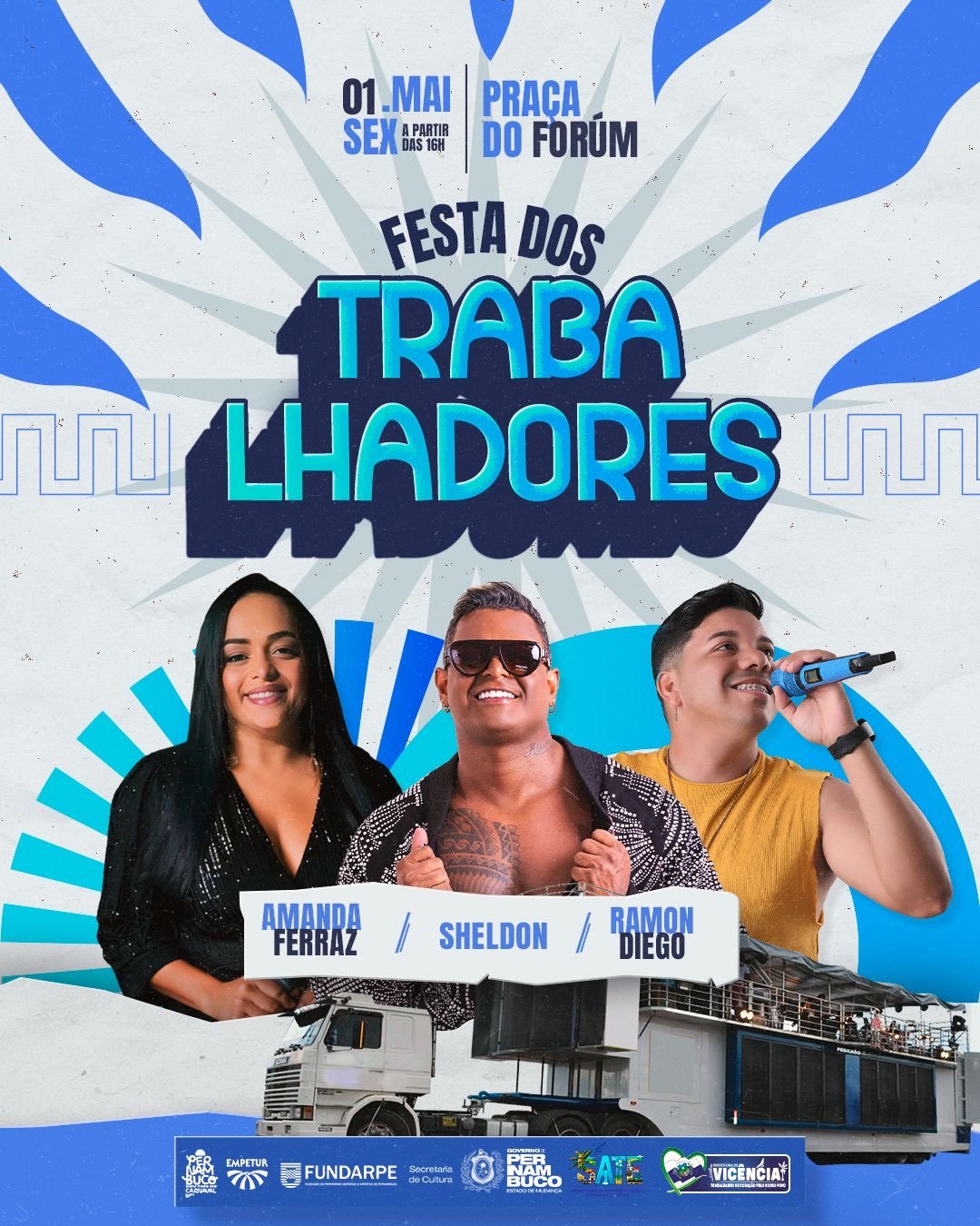 Sheldon, Amanda Ferraz e Ramon Diego se apresentam nesta sexta-feira (1º) na Festa dos Trabalhadores em Vicência