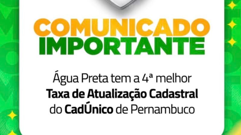 Água Preta se destaca em Pernambuco com 4ª melhor taxa de atualização cadastral do CadÚnico