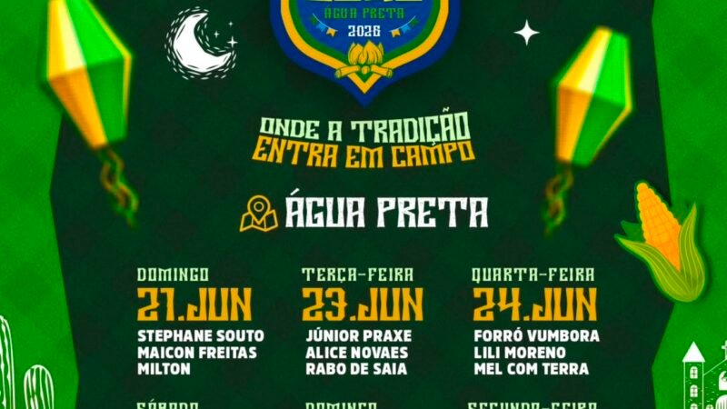 Água Preta divulga programação oficial do São João 2026 com grandes atrações e valorização do forró