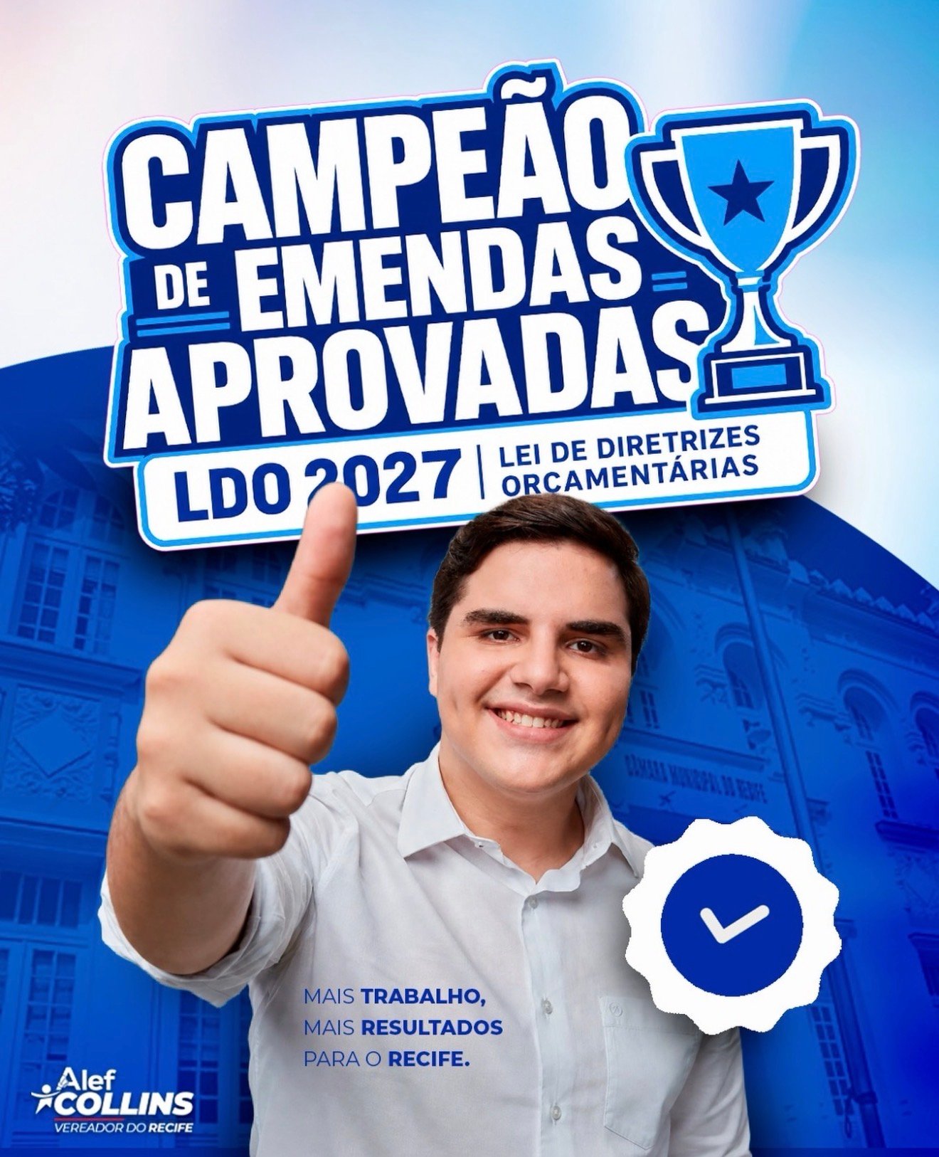 Alef Collins celebra aprovação de emendas à LDO 2027 e reforça compromisso com o Recife