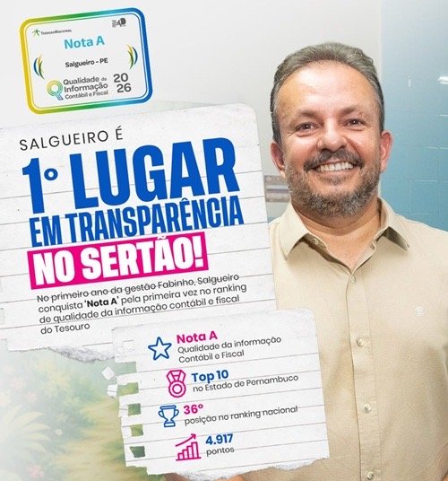 No primeiro ano da gestão Fabinho, Salgueiro fica em 1° lugar no Sertão pernambucano em qualidade da informação contábil e fiscal