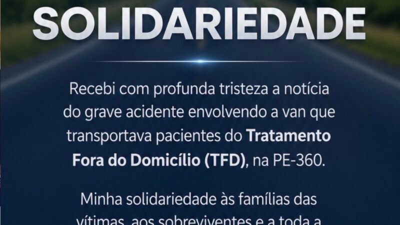 O prefeito de Xexéu, Thiago de Miel, manifestou profundo pesar pelo grave acidente ocorrido na PE-360, que resultou na morte de várias pessoas e comoveu Pernambuco.