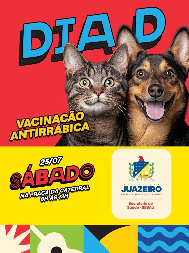 PROJUA NA SAÚDE: Juazeiro realiza Dia D de Vacinação Antirrábica neste sábado (25), na Praça da Bandeira