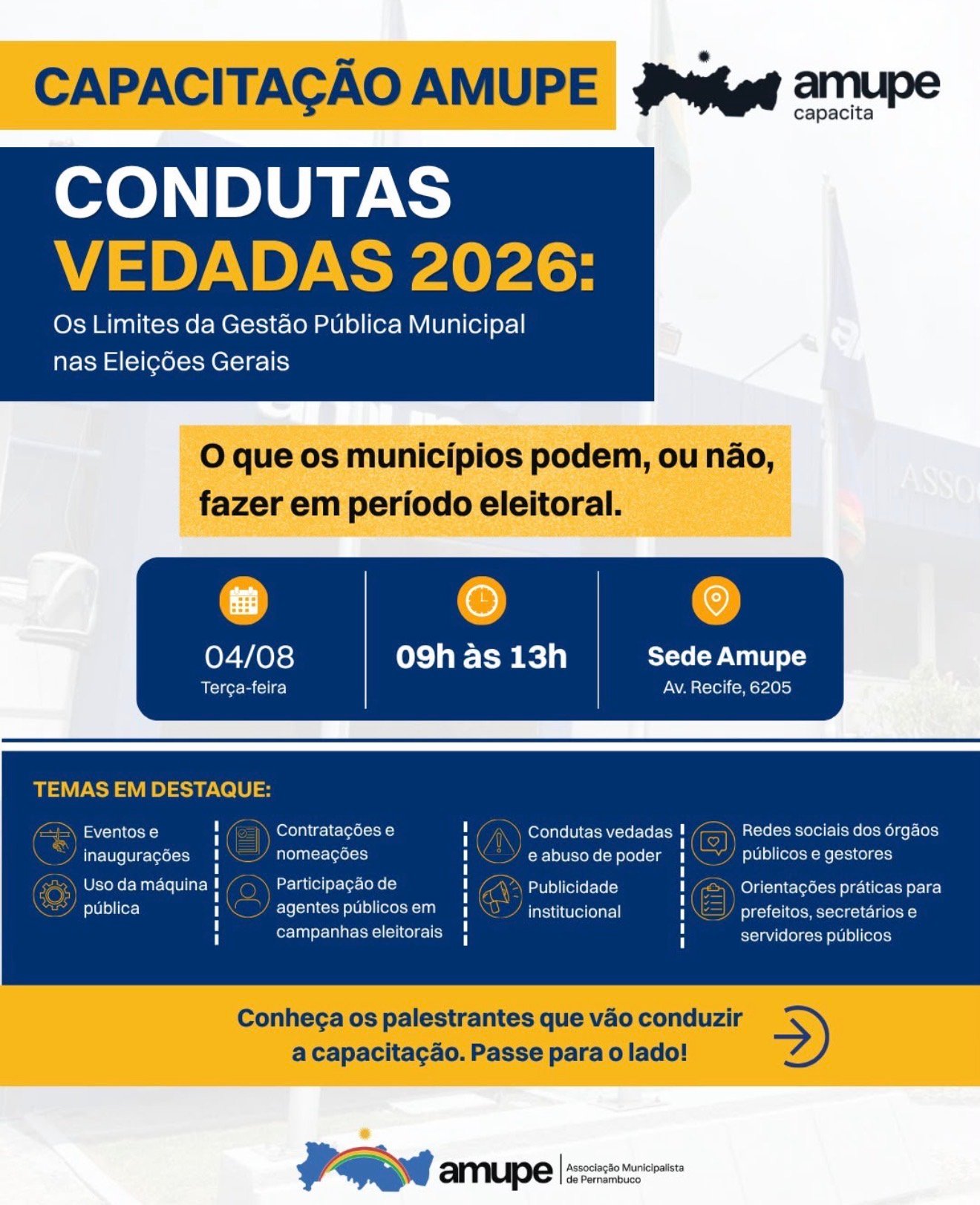 AMUPE promove capacitação sobre condutas vedadas nas Eleições 2026 voltada para gestores e servidores municipais