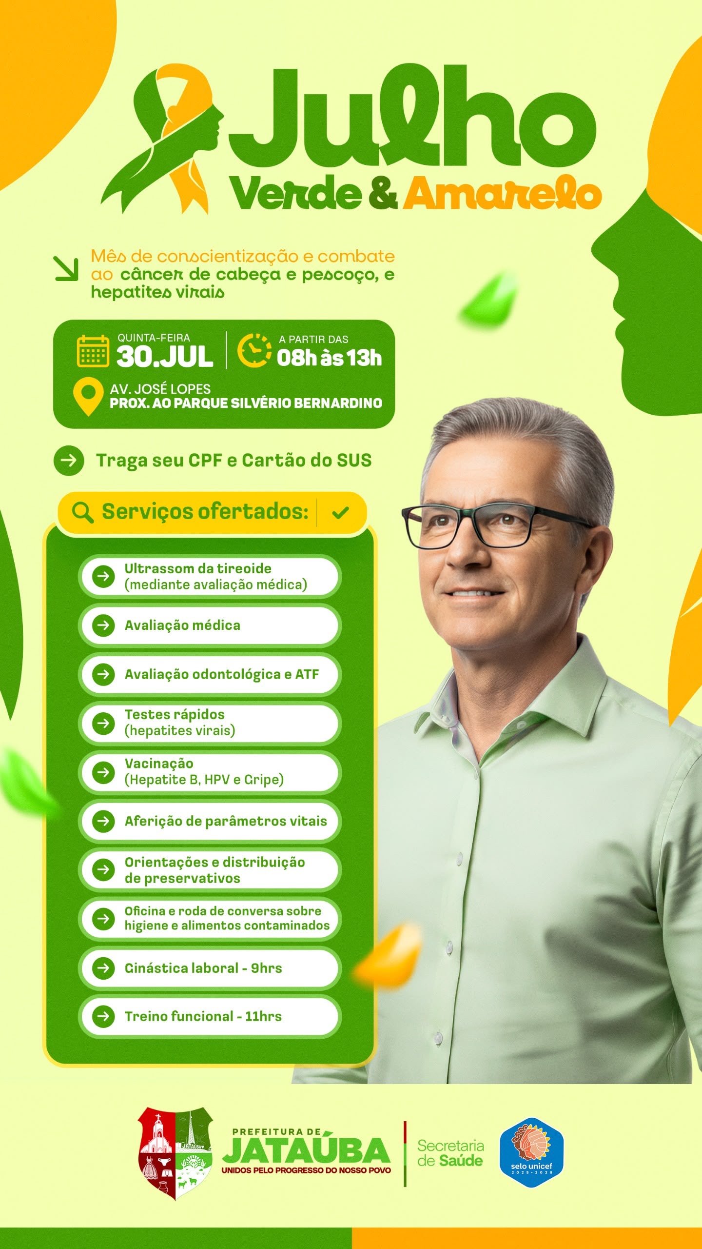 Prefeitura de Jataúba promove Ação Julho Verde e Amarelo com serviços gratuitos de saúde no dia 30 de julho