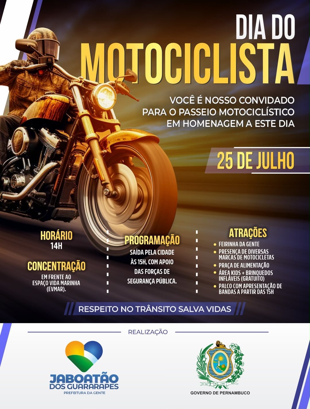 Jaboatão celebra Dia do Motociclista com programação gratuita na Orla de Piedade
